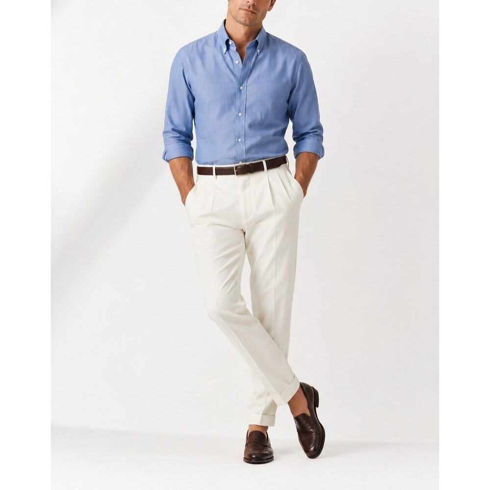 NWT Calvin Klein XXL Amparo Blue Herringbone 100% Cotton Button Down Shirt